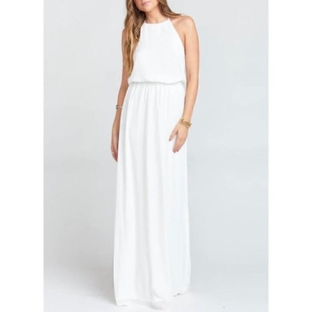 NWOT Show Me Your Mumu White Maxi Dress Size Medium Heather Halter Wedding